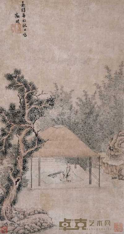 文徵明 辛卯(1531年)作 停琴待月 立轴 54×29.5cm